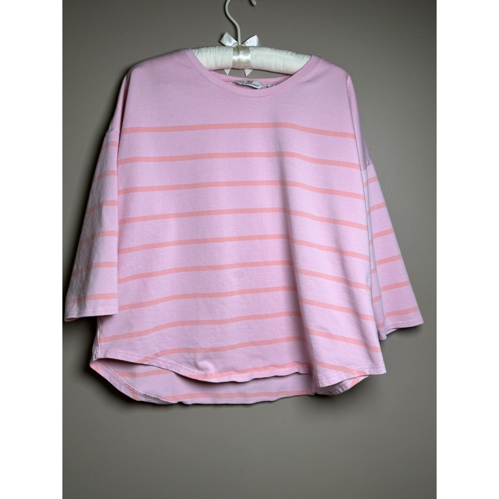 Vineyard Vines Top Women M Pink Striped 3/4 Sleeve Cotton Modal Stretch Pullover